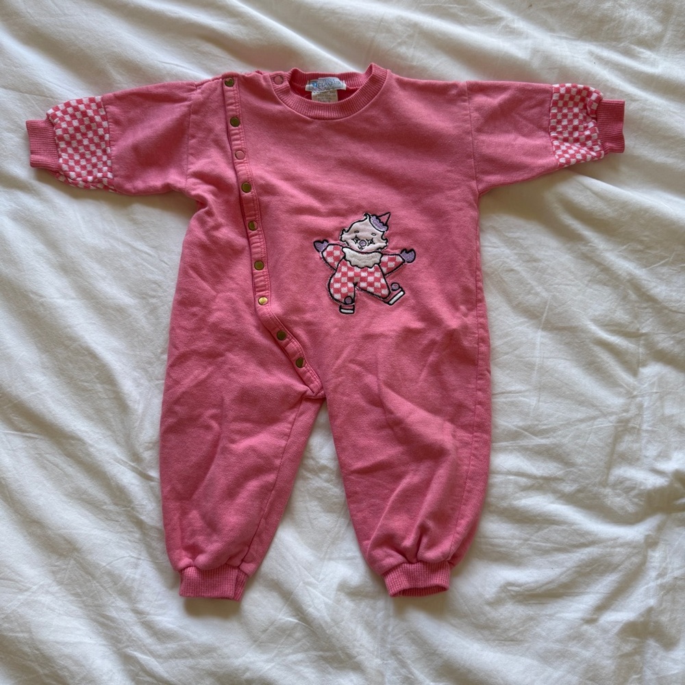 Pink Kids One Piece with Checkered Sleeves
